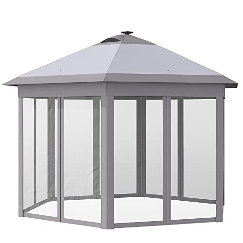 Outsunny Pavillon Faltpavillon mit LED Solar Lichterkette USB-Ladeanschluss Pop-Up-Pavillon 4,5 x...