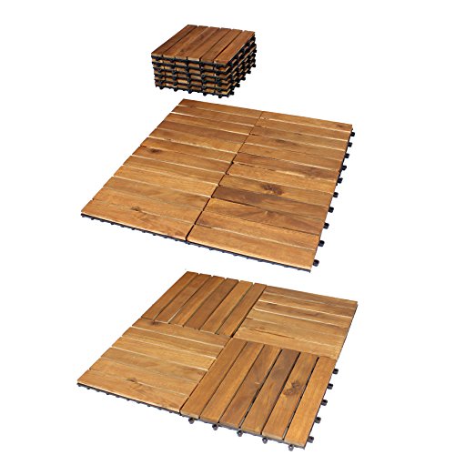 BigDean 11er Pack Holzfliese Ambiente 1 Quadratmeter aus Akazien-Holz - 100% FSC zertifiziert -...